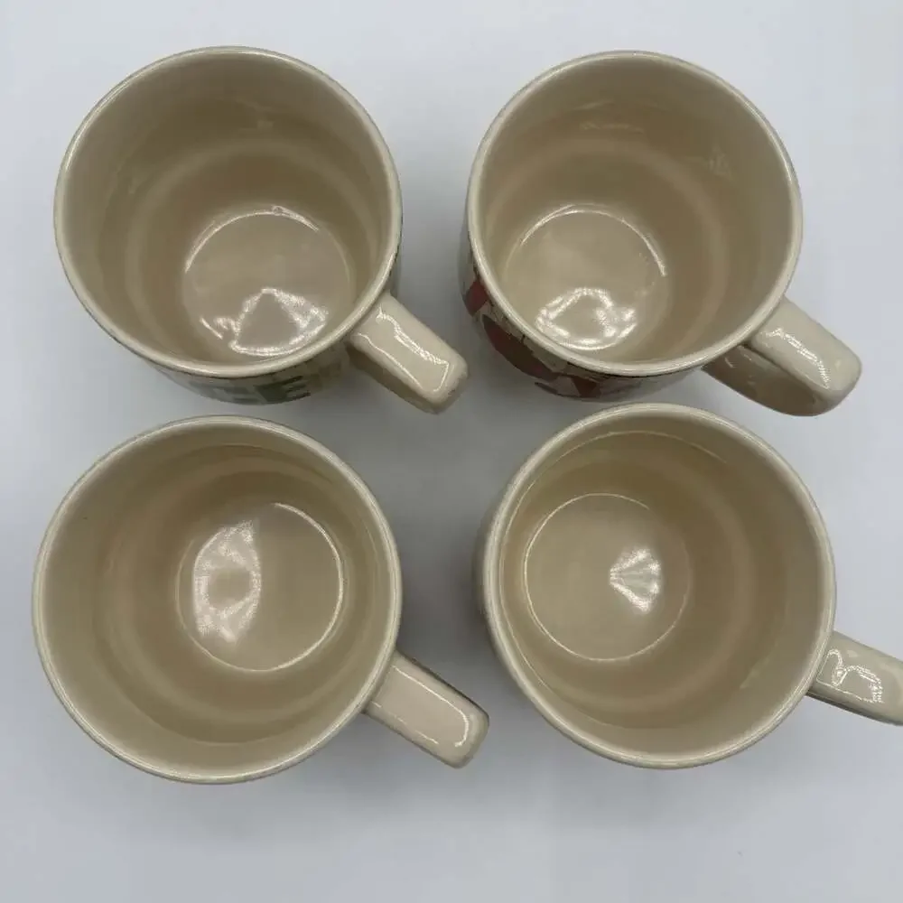 Pier 1 Christmas Stacking Coffee Mugs Peace Love Joy Noel Set of 4 + Holder